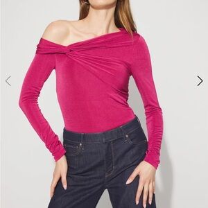 NEW Twist-Front Off-Shoulder Long Sleeve Top in Bright Fuchsia